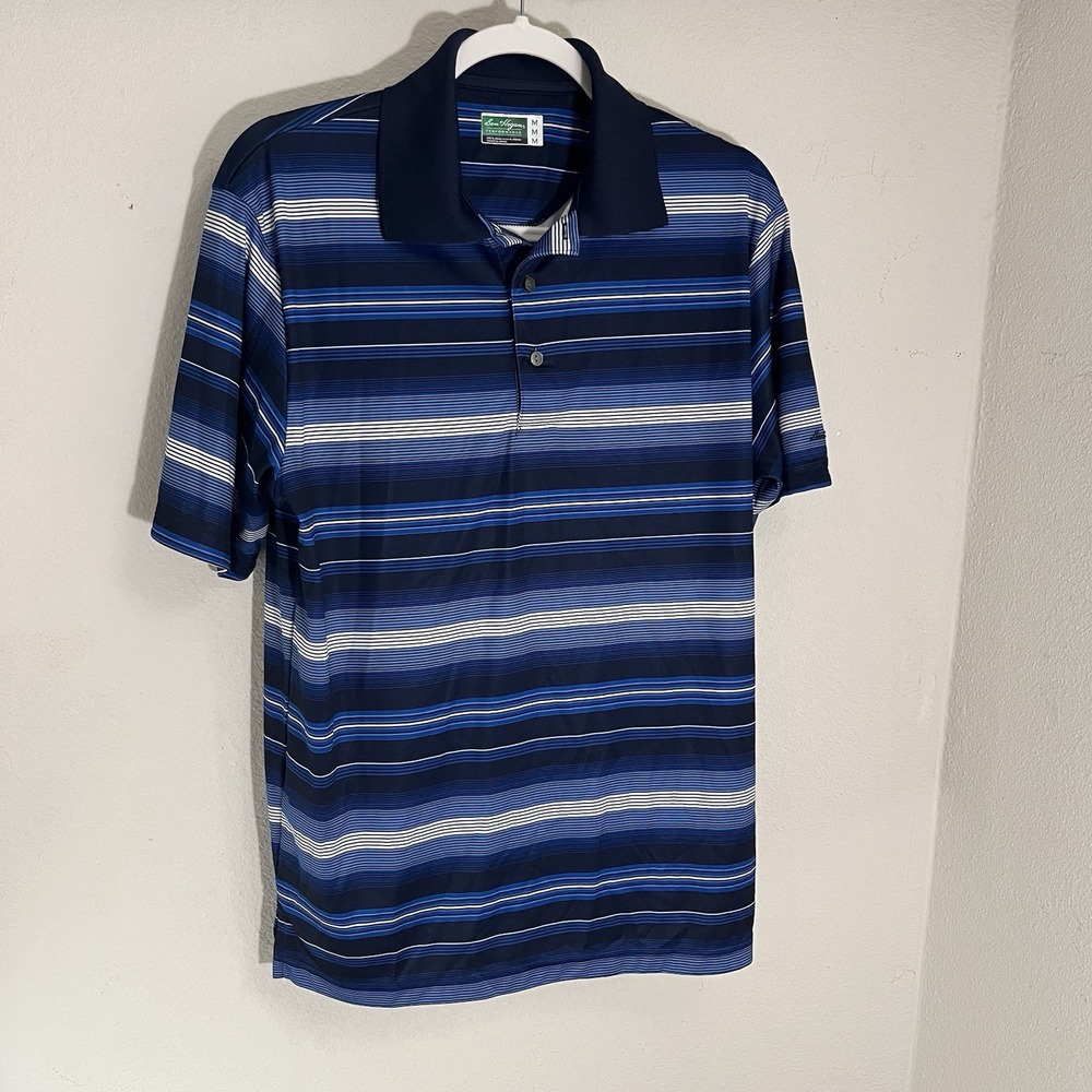 Ben Hogan Performance Polo Men's M Blue Striped Short Sleeve Stretch Golf